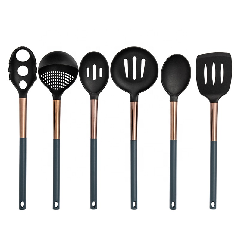 Fashionable Navy 6 Pieces Nylon Kitchen Utensils Set with 2 in 1 Ladle