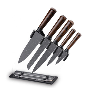 Kitchen King Special Glossy Wooden Coated Hollow Handle 6 Pcs Chef Cleaver Knife Set with Acrylic Stand