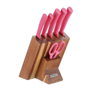 New Fashion Flower Handle 7pcs Chef Kitchen Knife Scissors Set with Wood Stand