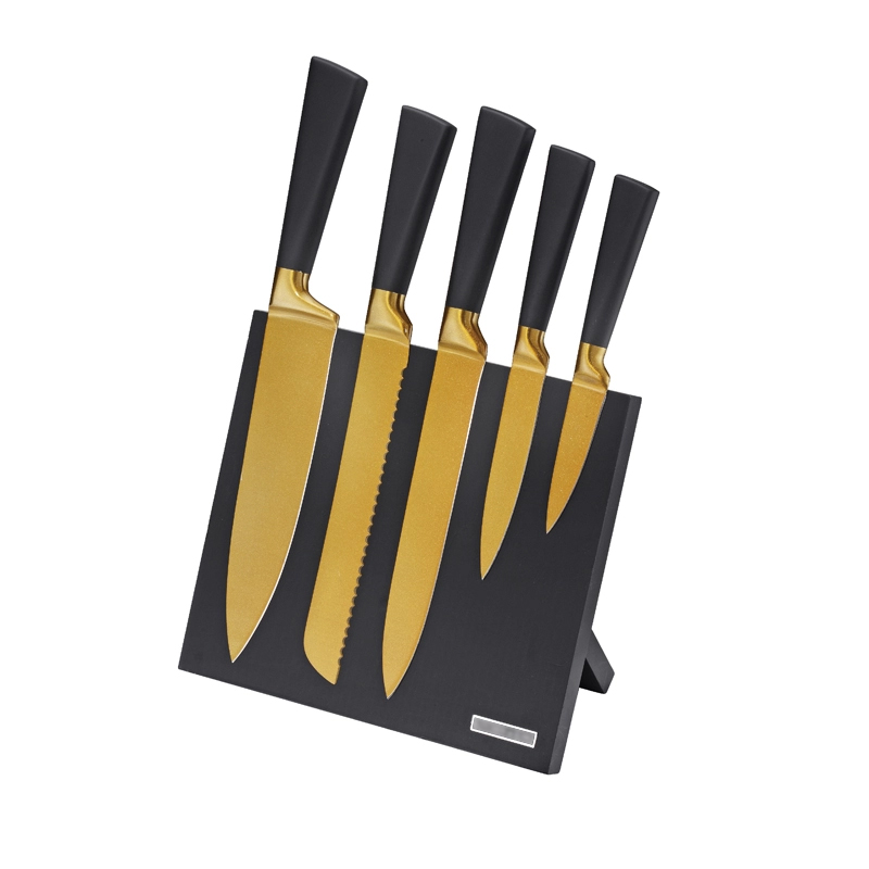 Gold Color Coating 6pcs Knife Stainless Steel Knives Set with Magnetic Stand 