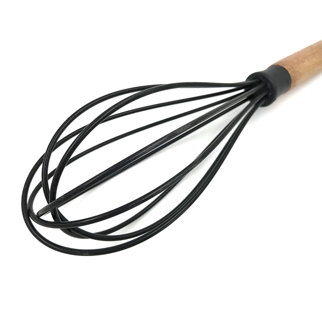 Best Selling Black Silicone Whisk Set of 2 Silicone Balloon Egg Beater Kitchen Utensils Beech Wooden Grasp