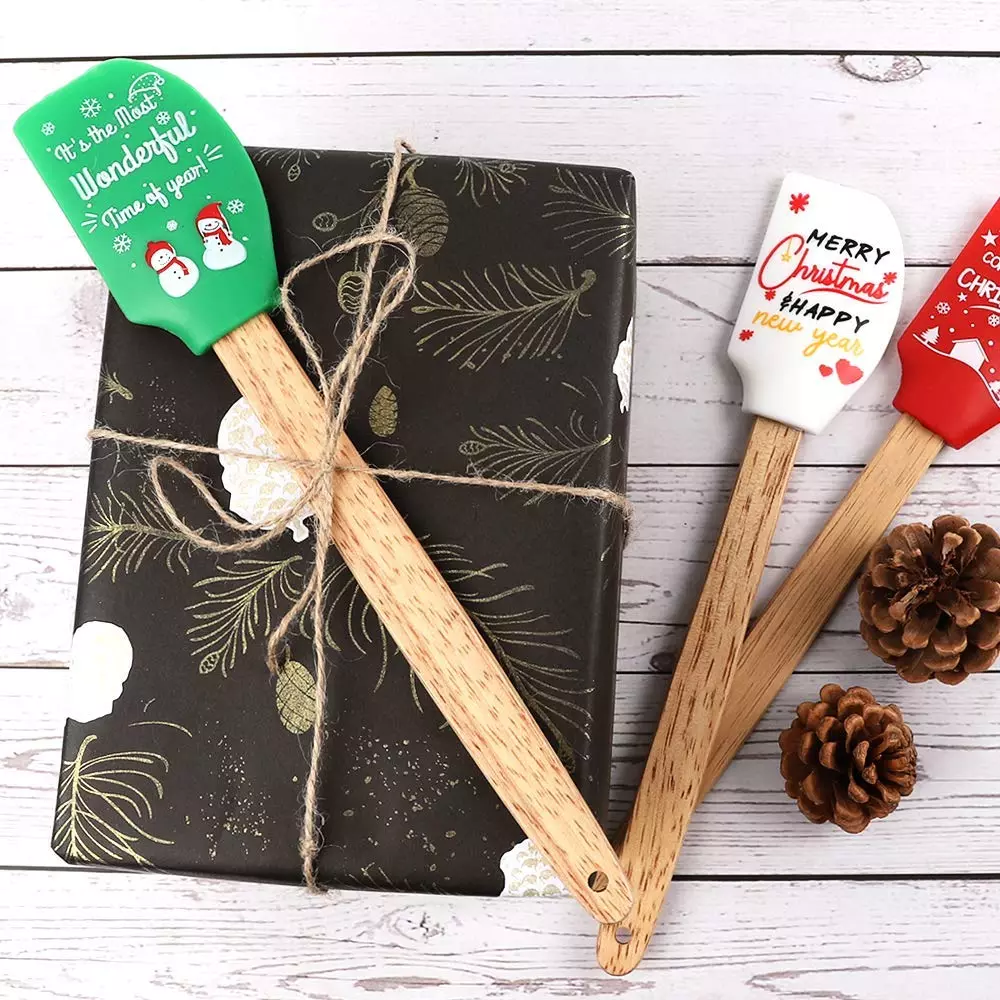 Great Printing Christmas Silicone Spatula Gift Set With Natural Wooden Handle