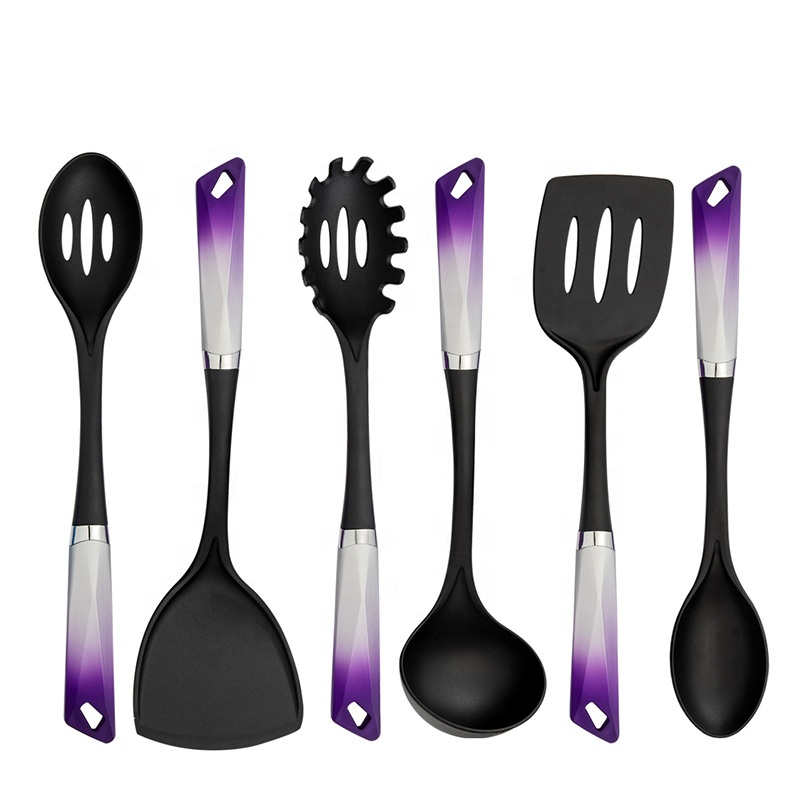 Gradually Changed Color Handle Nylon Kitchen Utensils Set with Stand