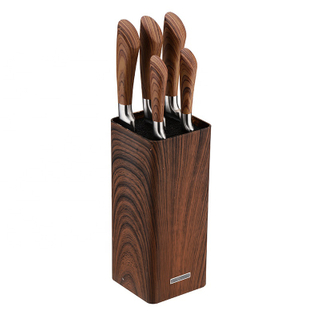 Kitchen King Smooth Wooden Coated Handle 6 Pcs Chef Knife Set with Flexible Stand
