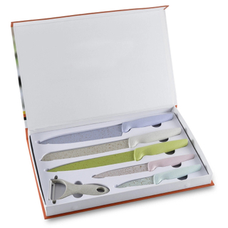 Wholesale Eco-friendly Wheat Straw Plastic Handle 6 Pcs Kitchen Knife Set with Peeler 