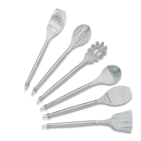 New Arrivals 2020 S/S Handle 6 Pieces Marbled Silicone Kitchen Utensils Set