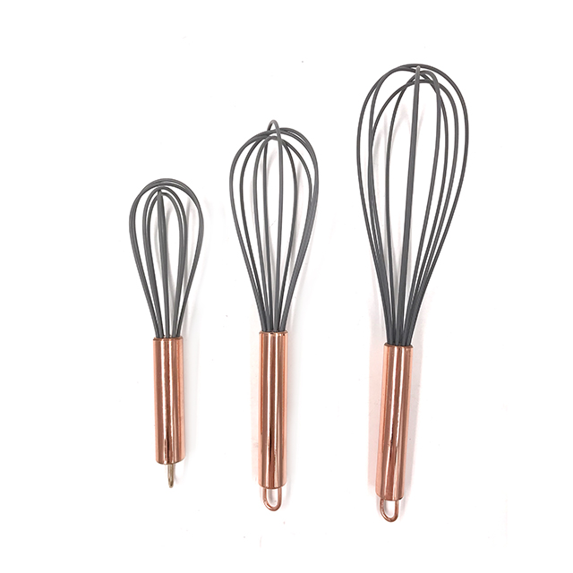 Amazon Hot Sell Silicone Whisk Set of 3 Stainless Steel & Silicone Non-Stick Coating Colored Balloon Egg Beater Golden Handle